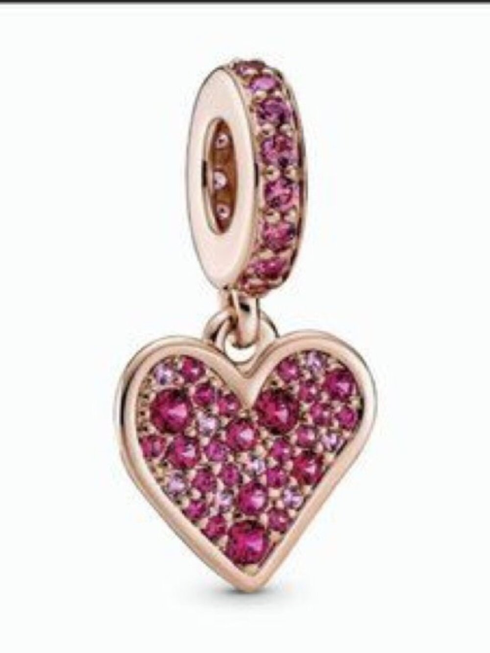 Pandora Rose Gold Heart Dangle Charm with Pink Stones